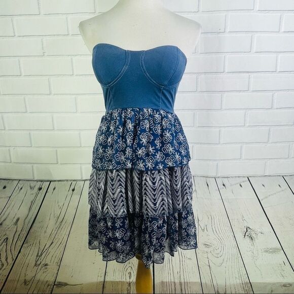 Olsenboye Denim Strapless Bustier Dress with Layers - M - Picture 2 of 16